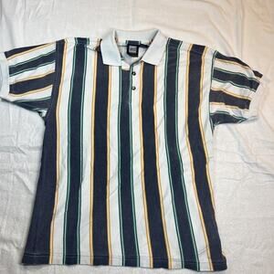 VTG 90s Jed Wear Striped Multi-Color Polo Retro‎ Hip Hop Skate Surf Large